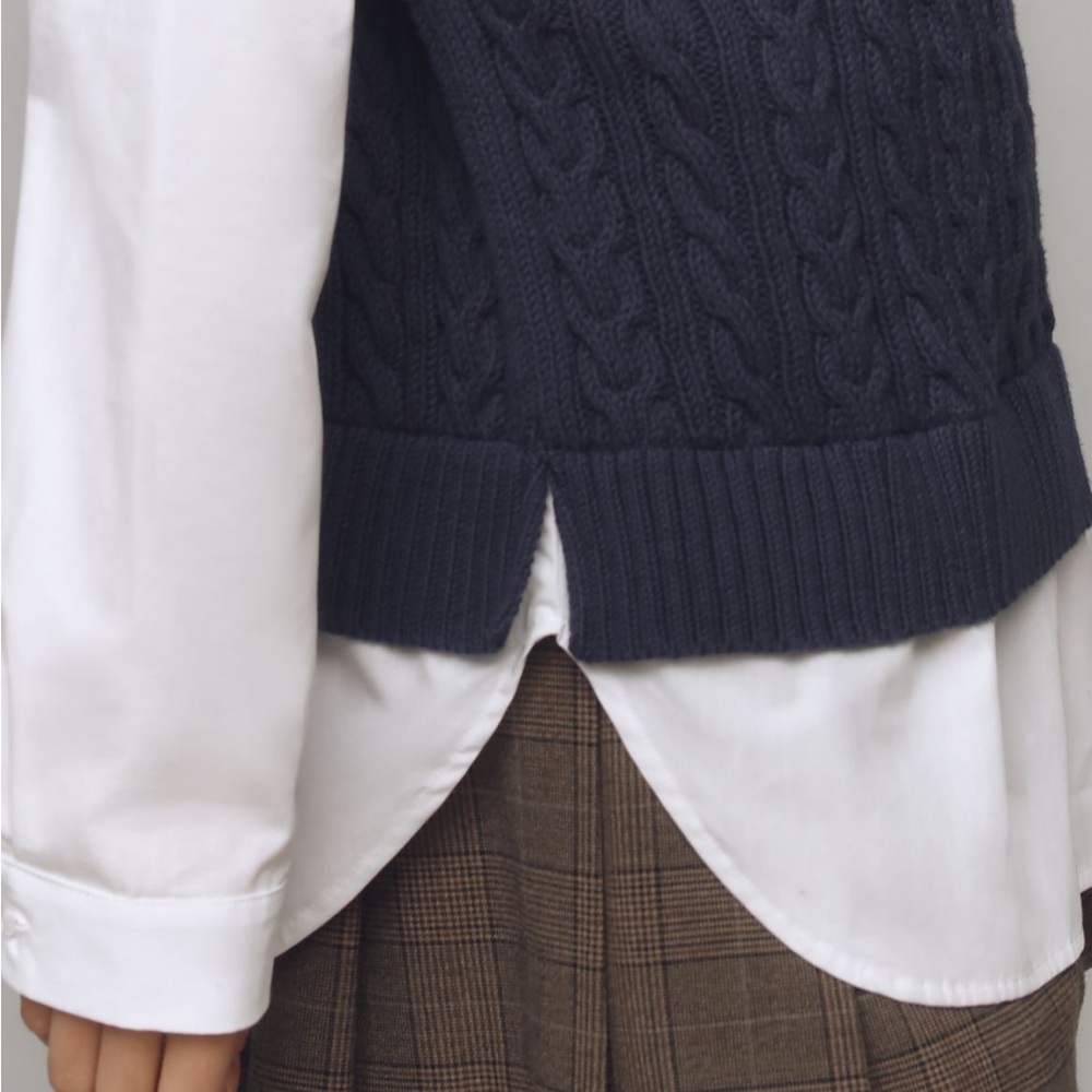 NWOT Pilcro by Anthropologie Navy Cable Knit Twofer Sweater - Picture 3 of 7